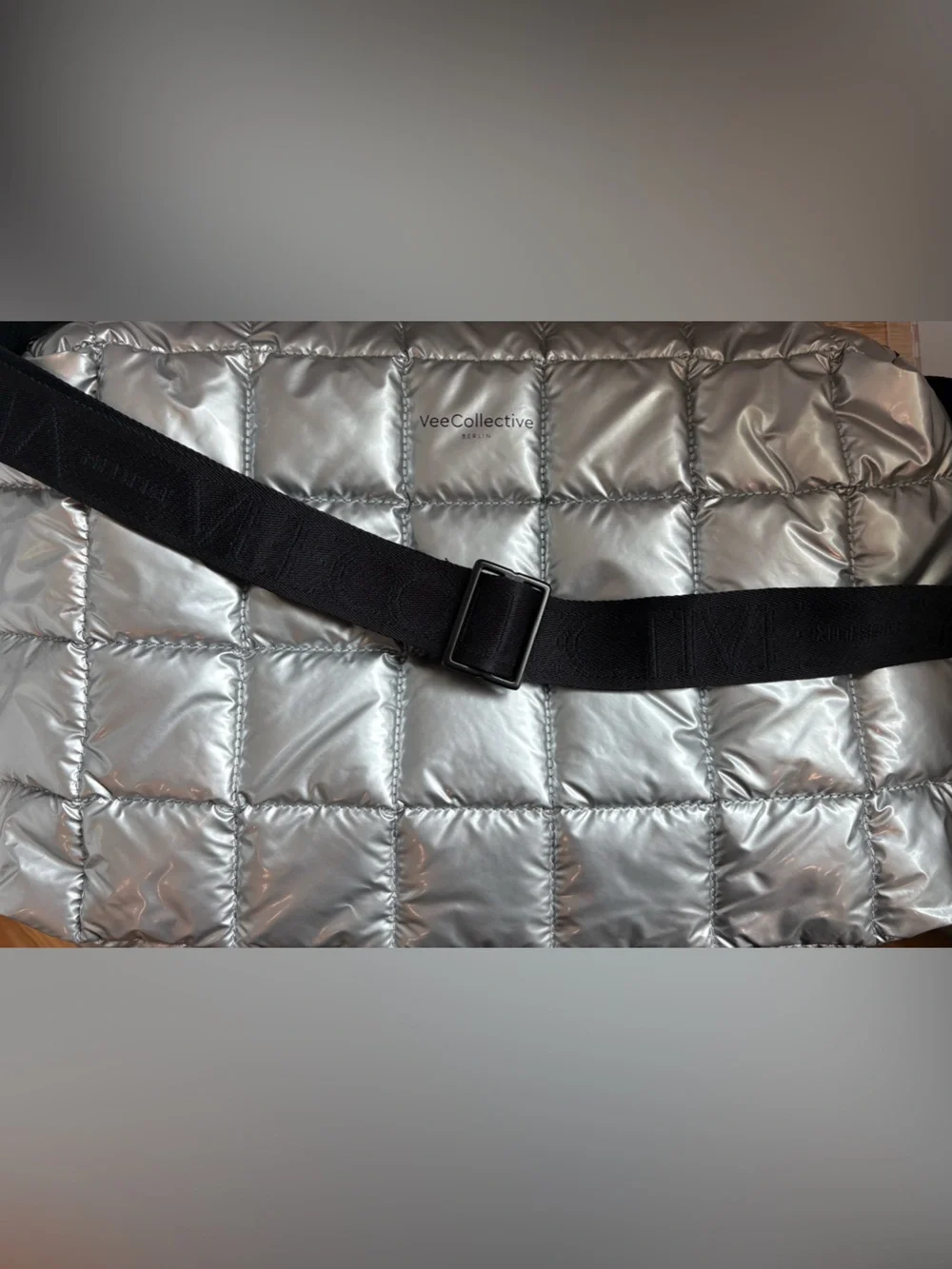 VeeCollective Porter Quilted Laptop Sleeve- Metallic Silver (fits up to 16”)